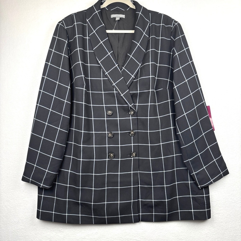 Jessica London Blazer Womens 22W Plus Size Windowpane Double Breasted Jacket